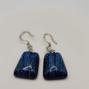 Glass Style Blue‎ and Black Dangle Earrings